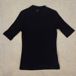 Forever 21 Black Quarter Sleeve Collared Tee